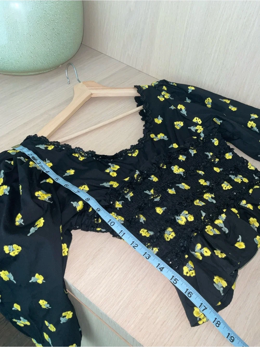Sister Jane Black Smocked Blouse with Yellow Floral Print